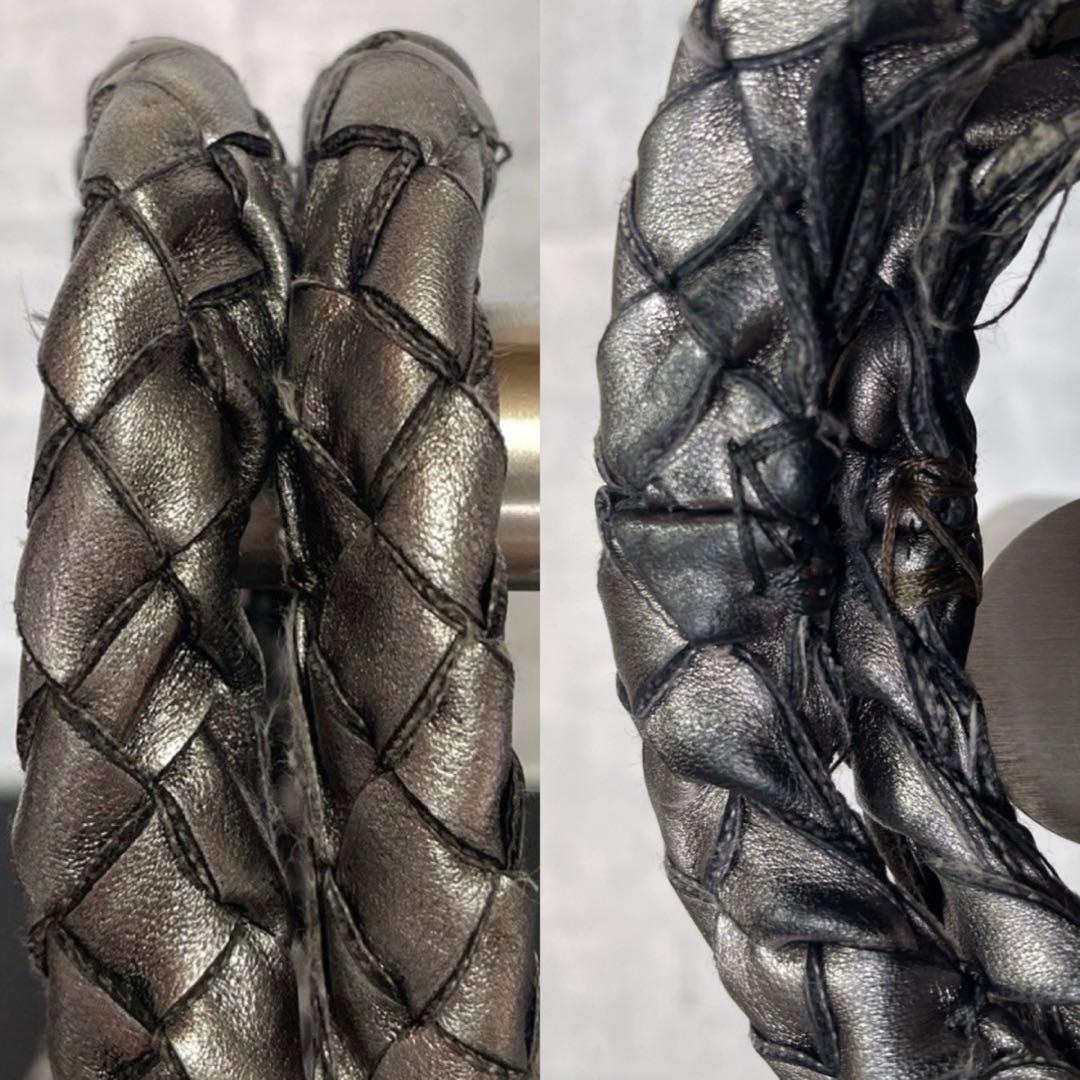 専用品FALORNI イントレチャート メタリックシルバー レザートートバッグ