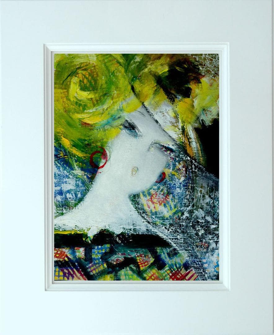 油絵 菅家令子 絵 絵画インテリア額付(青緑＋金色の枠) F6-080312女性