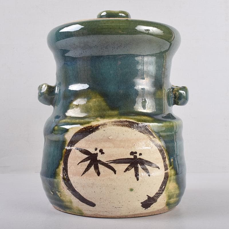 北大路魯山人作　青織部　木槌水指　黒田陶々庵極め箱　D　R8875B