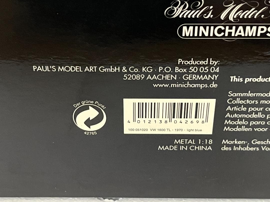 ミニチャンプス PMA 1/18 VW1600 TL 1970 ライトブルー美品
