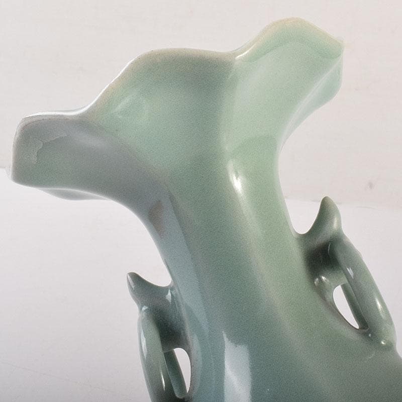 中国　龍泉窯　粉青釉　桔梗口双耳瓶　花入　C　6943