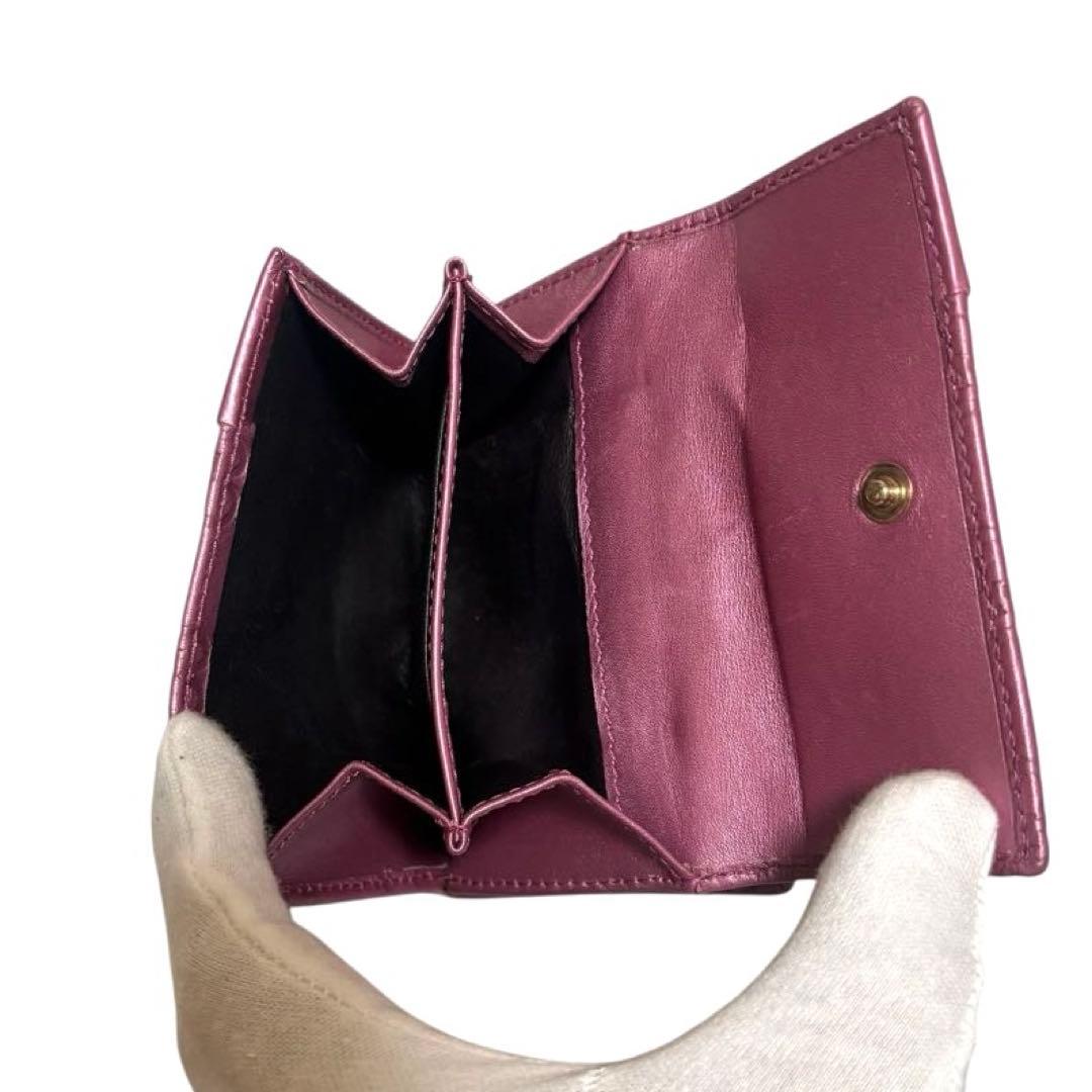 グッチ　折り財布　GGシマ　レザー　メタルピンク　チャーム　ハート　Wホック