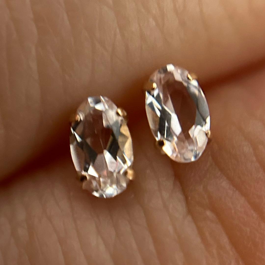 新品　モルガナイト　k18PG 一粒ピアス　0.18ct×2 スタッドピアス