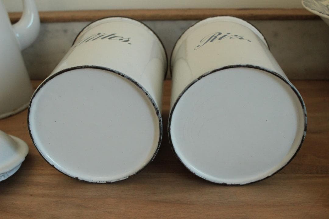 フランスアンティーク・ペアのエナメルキャニスター/パスタ・お米入れ