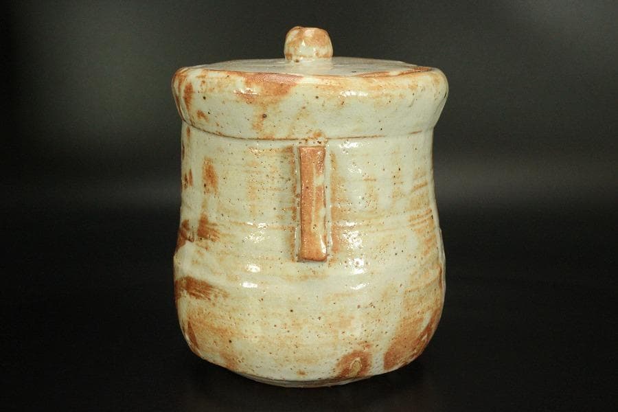 茶道具 紅志野 耳付 水指 芳作 美品(LC845)