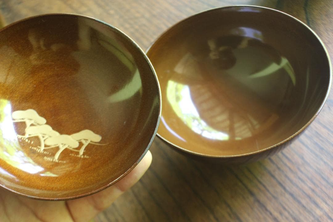 時代逸品！時代総梨地に優美な山水楼閣蒔絵の映えるお椀5点（検輪島塗蒔絵椀懐石椀