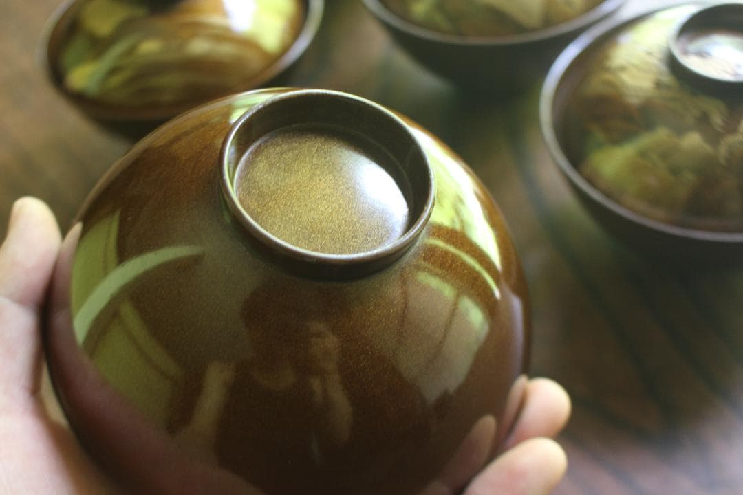 時代逸品！時代総梨地に優美な山水楼閣蒔絵の映えるお椀5点（検輪島塗蒔絵椀懐石椀