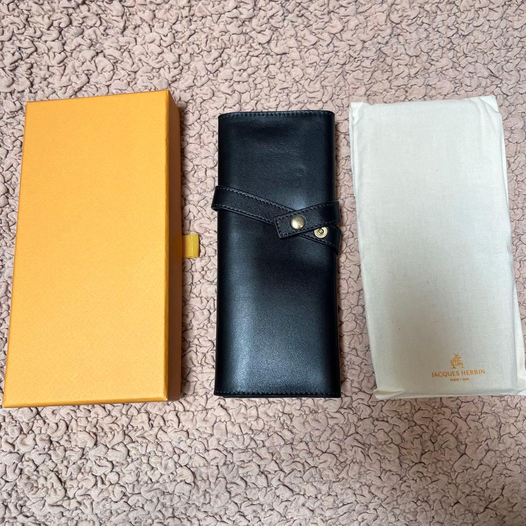 JACQUES HERBIN 黒 レザー 筆箱　ロールペンケース