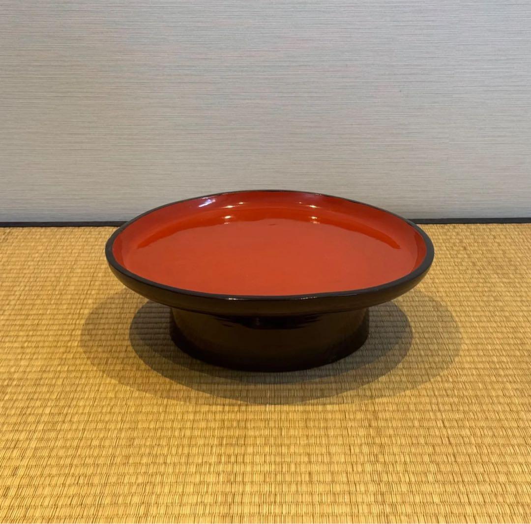 会津盆 3客 直径34.7cm 丸盆 高足膳 古民芸 煎茶盆 花台