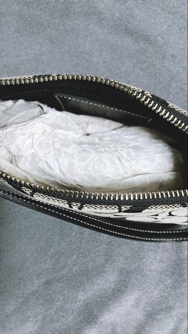 【美品】コーチ COACH アクセサリーポーチ シグネチャー レザー ブラック