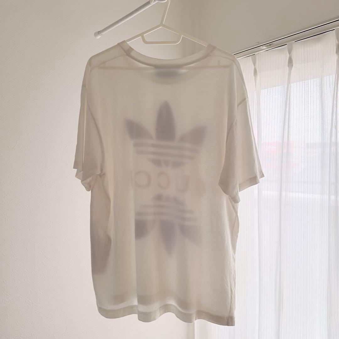 ⭐️正規品22AW GUCCI× adidas ロゴ Tシャツ 半袖 L白 中古♪