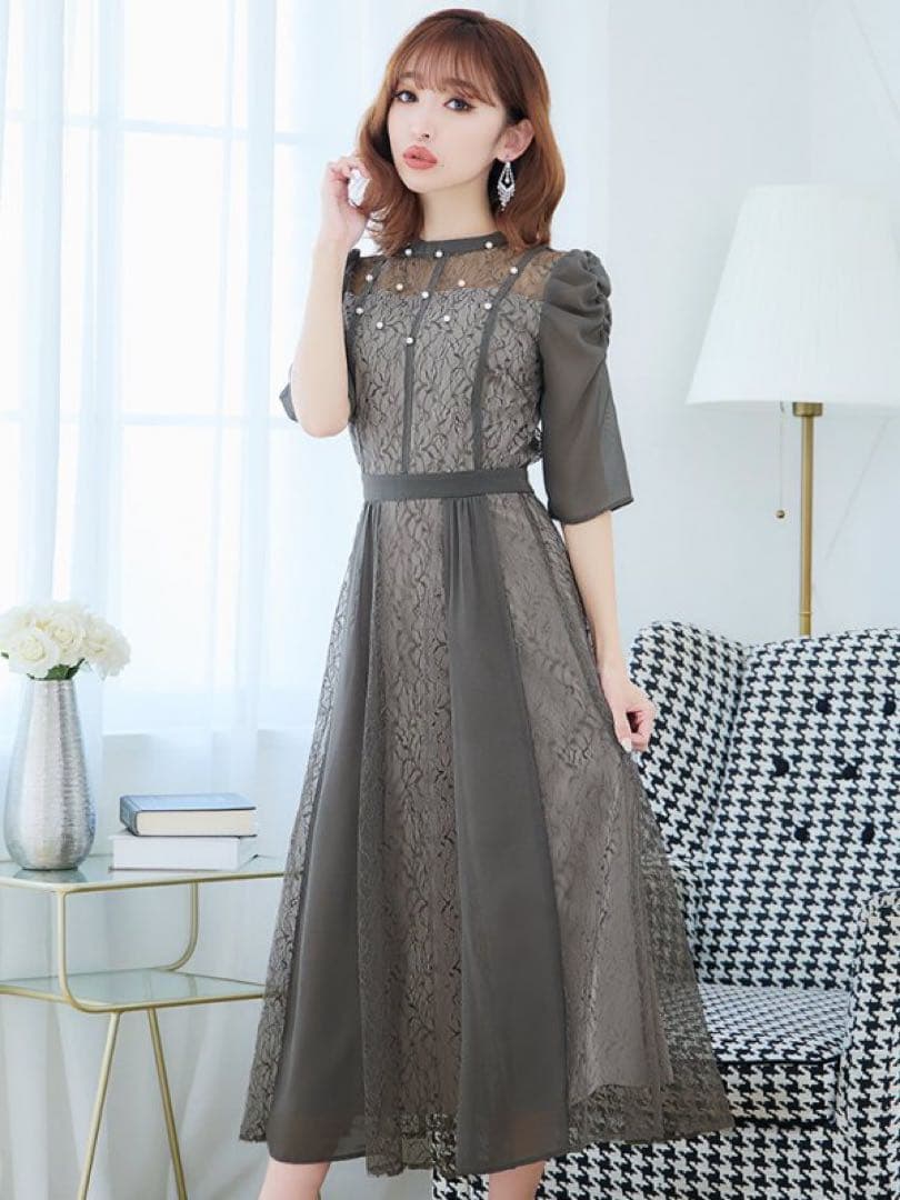 【匿名発送】VANESSA HEART＊パフスリーブミモレ丈ワンピース