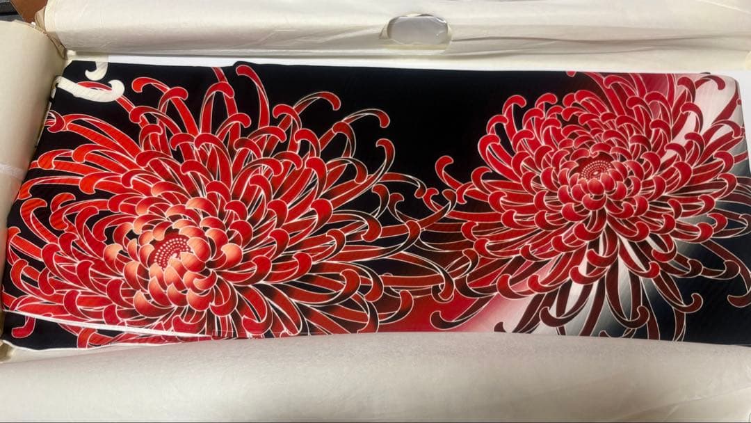 ( ¨̮) 成人式　振袖フルセット新品　彼岸花　個性的　正絹