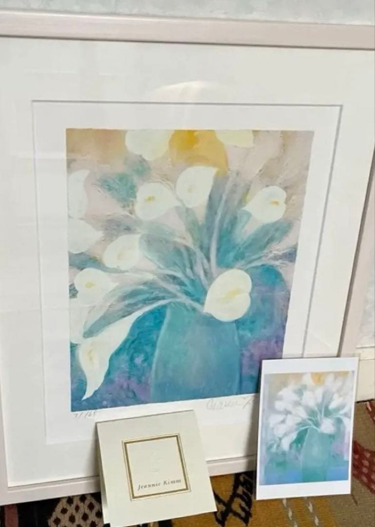 新品額入ジクレー　限定版画　直筆サイン、ED、証明書有　ジニー・キム　白い花