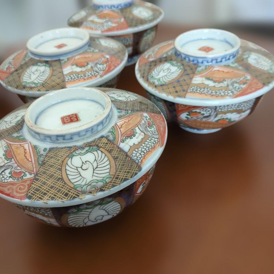 骨董　伊万里　蓋付き　茶碗　碗　色絵　錦手　アンティーク　5つ〜