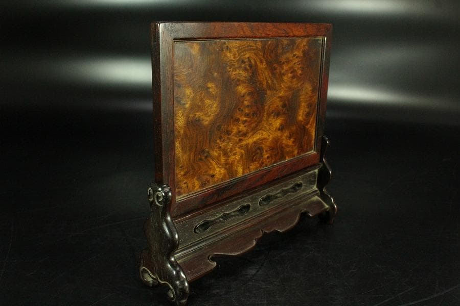 唐物 中国美術 紫檀台 葡萄木 硯屏 文房四宝(K-A864)