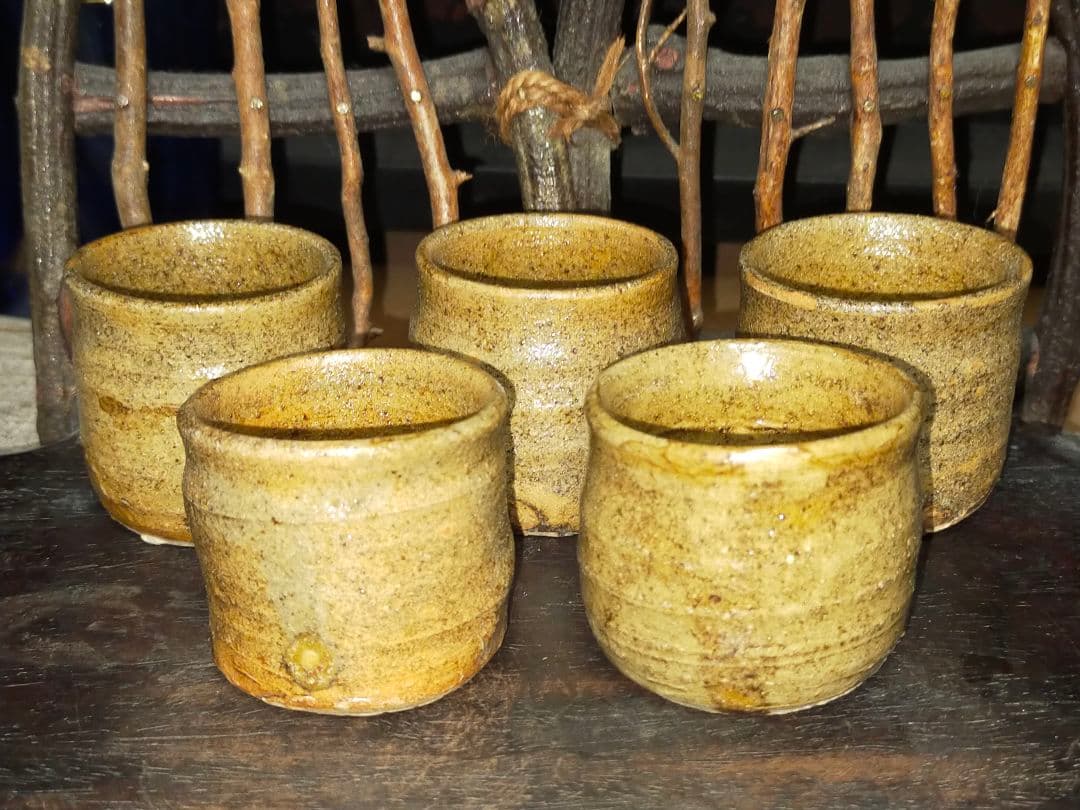 ♥骨董品　黄瀬戸　ぐい呑み　５個セット　桐箱付き