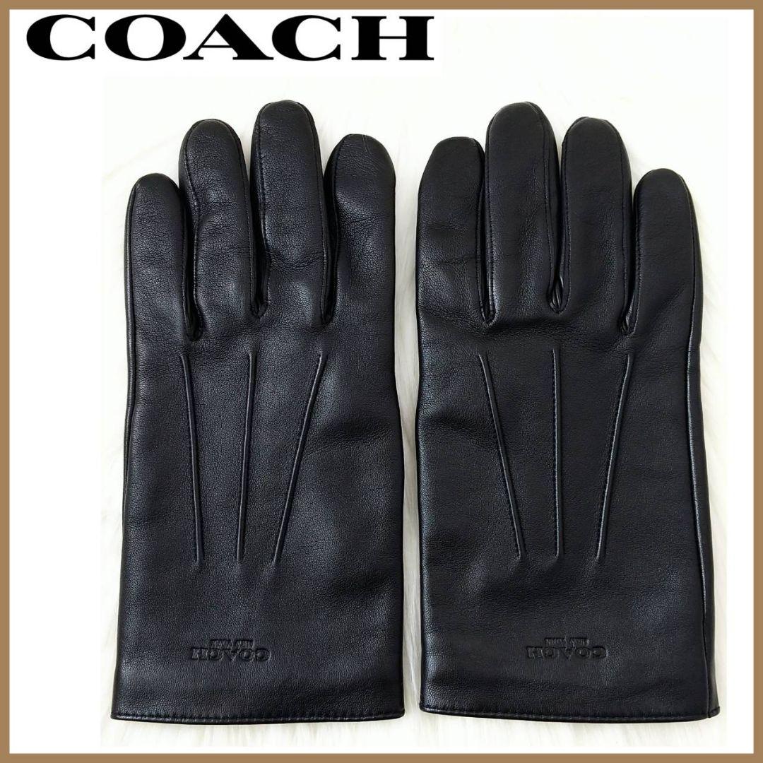 ◤COACH コーチ◢レザー手袋 シープスキン ブラックグローブ 美品М