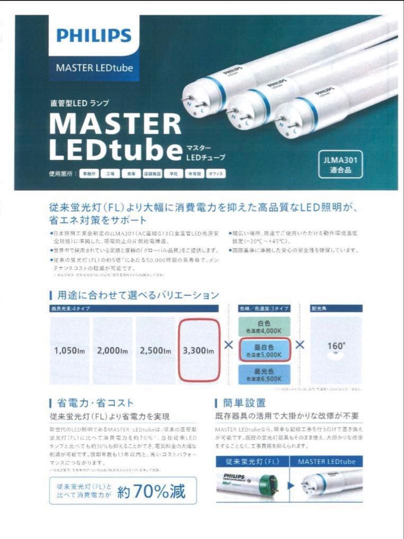 フィリップス直管型LEDランプ40型高輝度3300lm昼白色20本