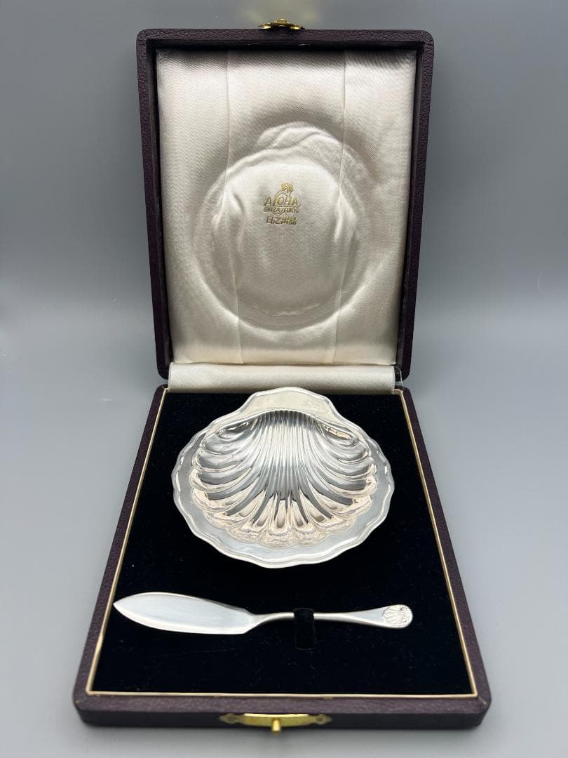 日出島　銀製　刻印　シルバートレイ　バターナイフ　シェル型トレイ　総重量約54g