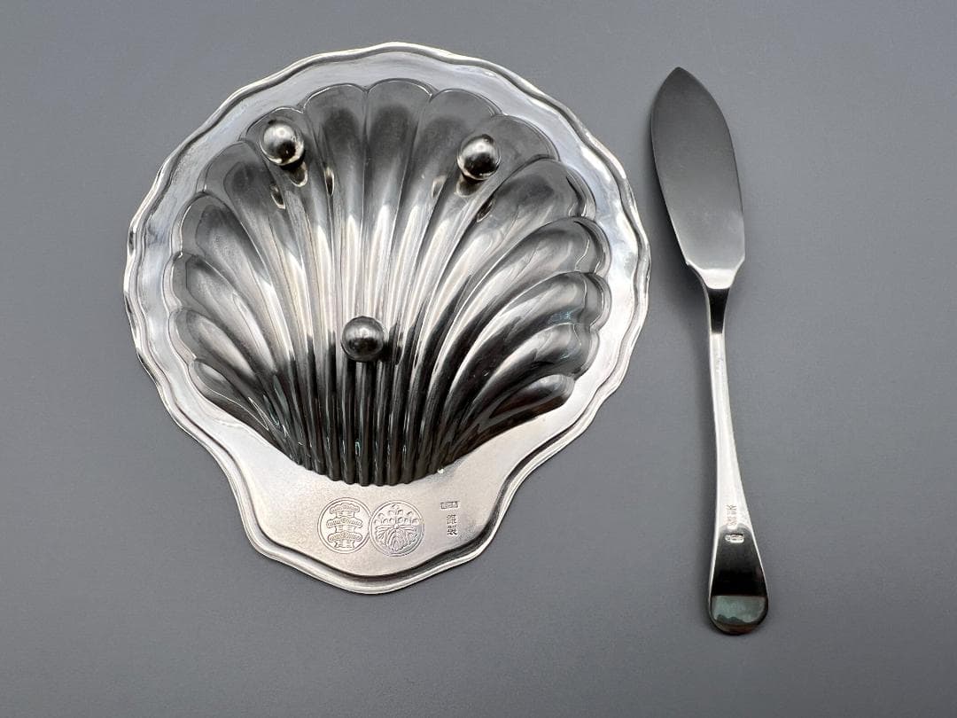 日出島　銀製　刻印　シルバートレイ　バターナイフ　シェル型トレイ　総重量約54g