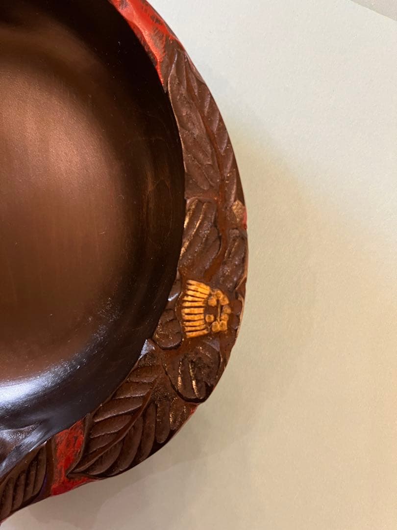 川添日記　片口小皿　草木彫漆器