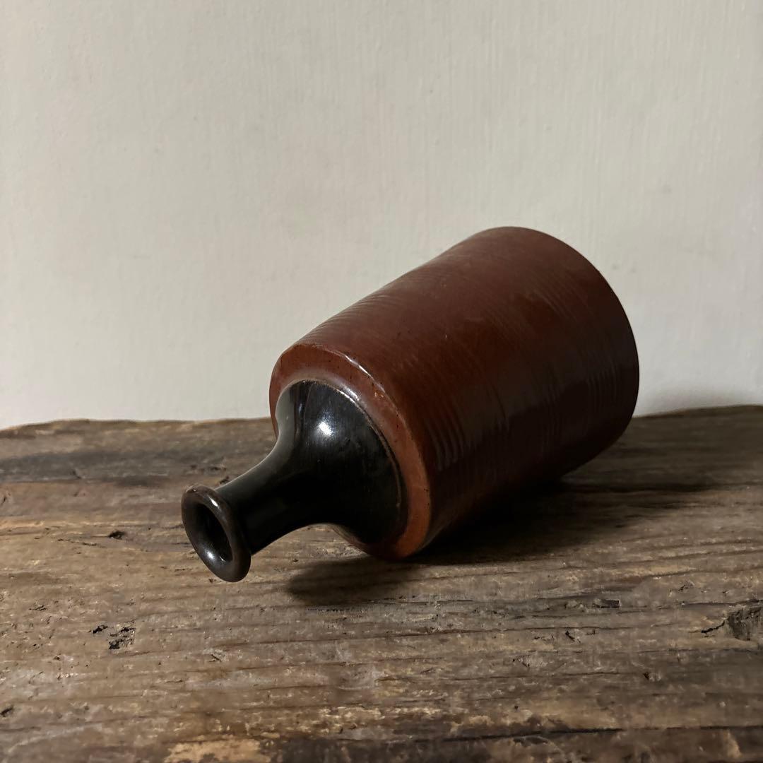 大堀相馬鉄釉もしくは古丹波天目釉徳利　古陶磁.骨董.アンティーク.花入.古民芸