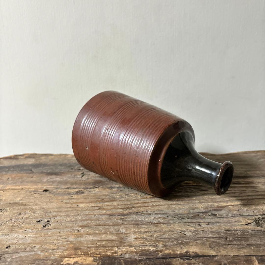 大堀相馬鉄釉もしくは古丹波天目釉徳利　古陶磁.骨董.アンティーク.花入.古民芸