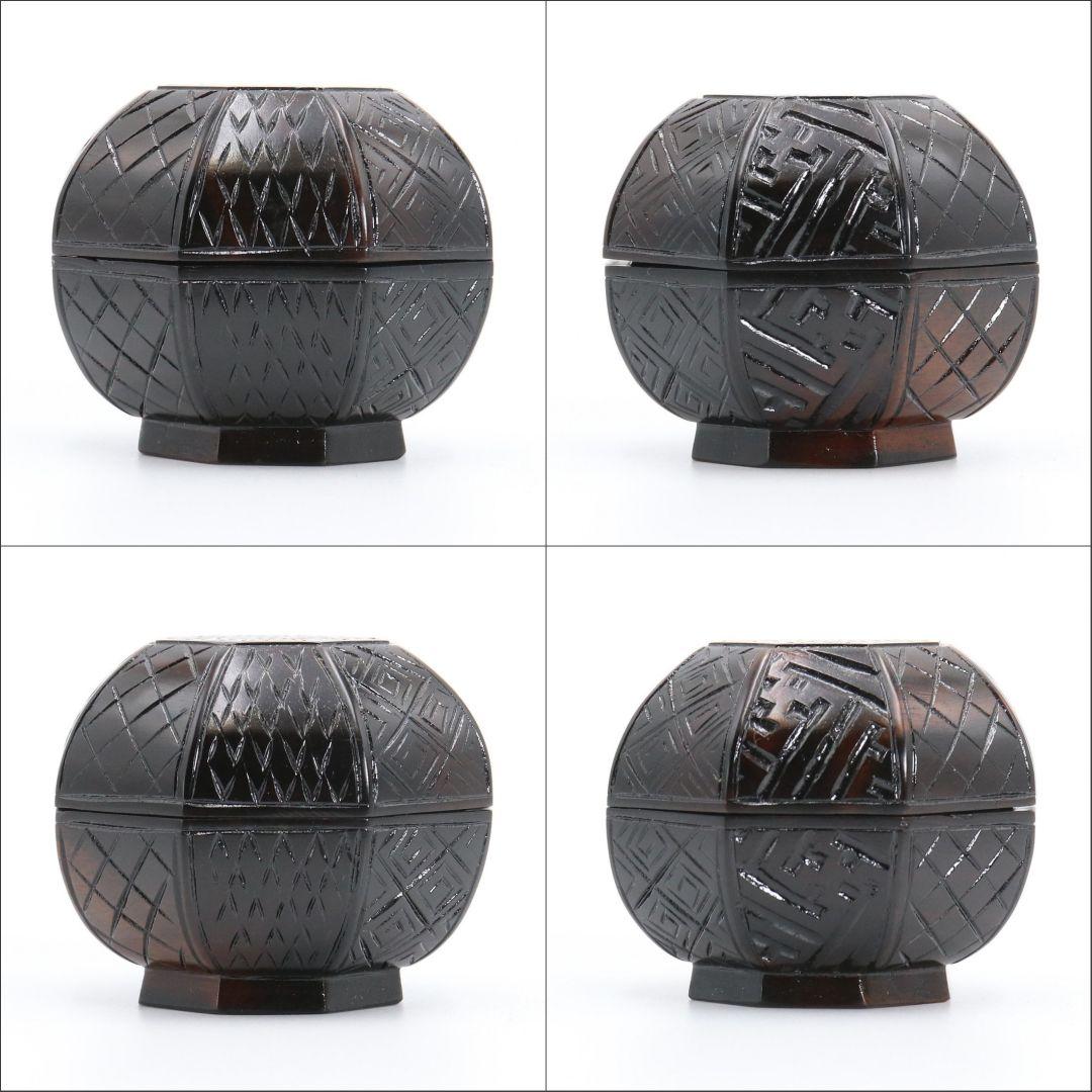 福田慶造作 黒檀 八角香合 共箱 茶道具　C152　1F20