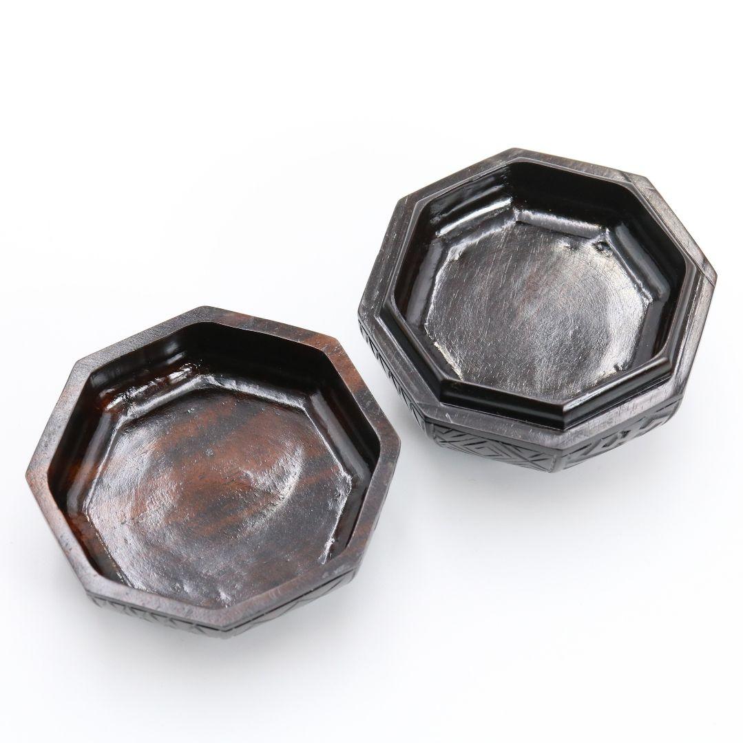 福田慶造作 黒檀 八角香合 共箱 茶道具　C152　1F20