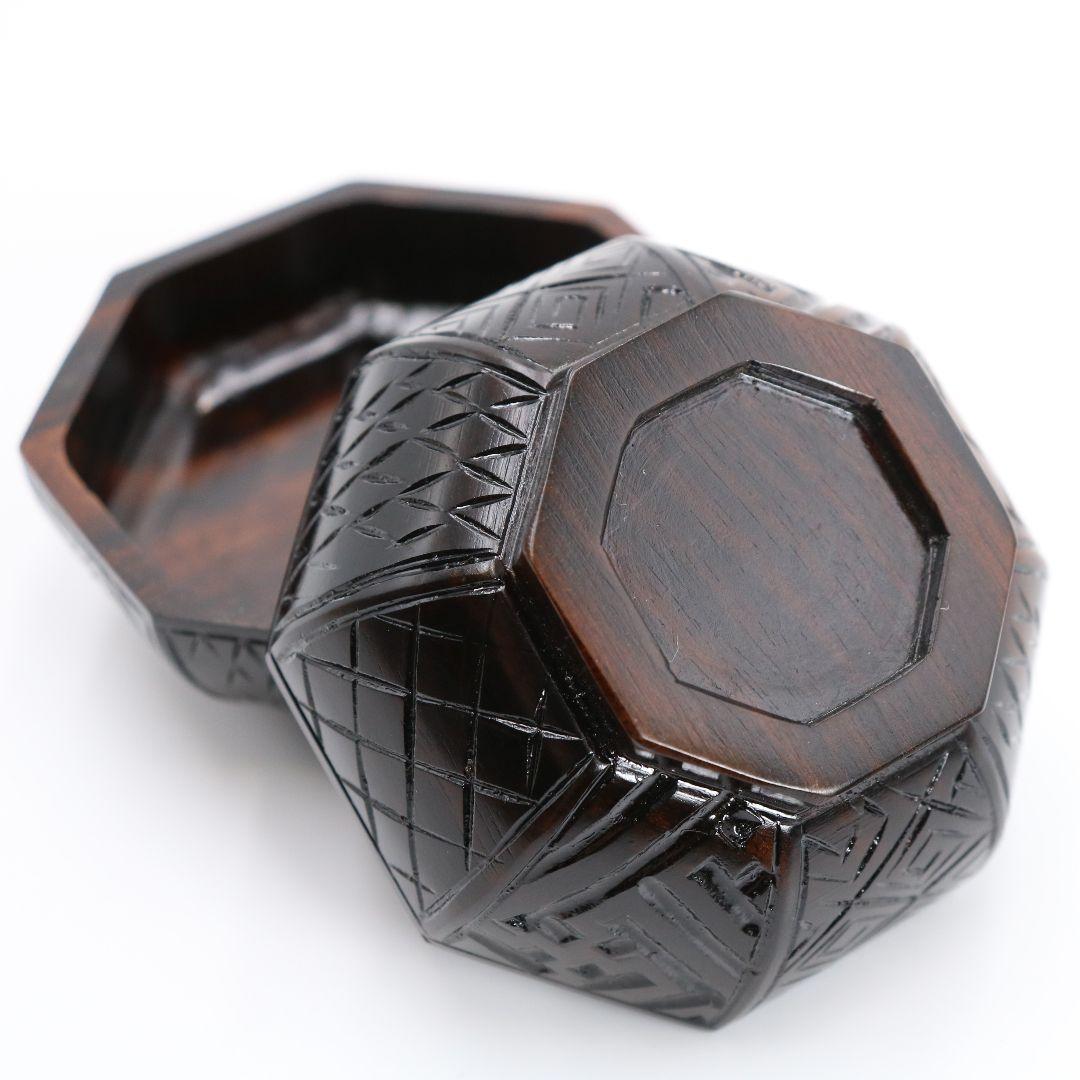 福田慶造作 黒檀 八角香合 共箱 茶道具　C152　1F20