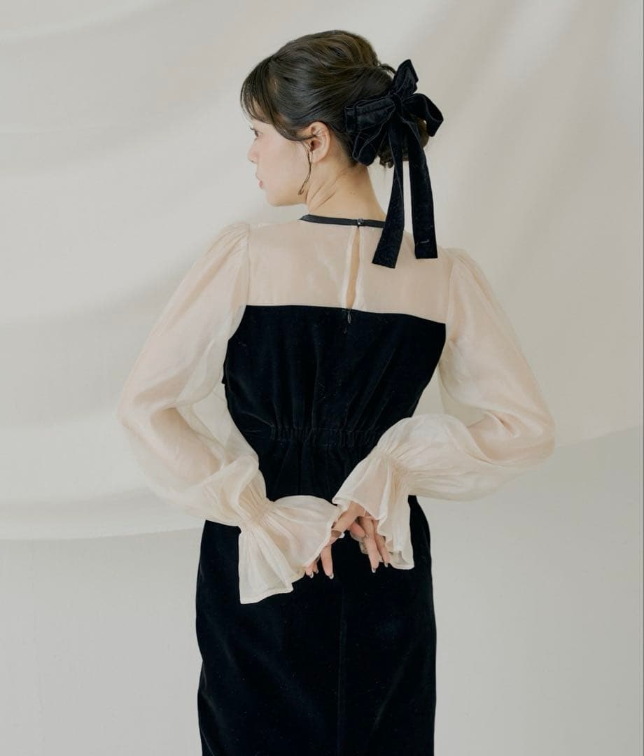 【SALON by Chico】配色シアーリボンベロアワンピース/オケージョン