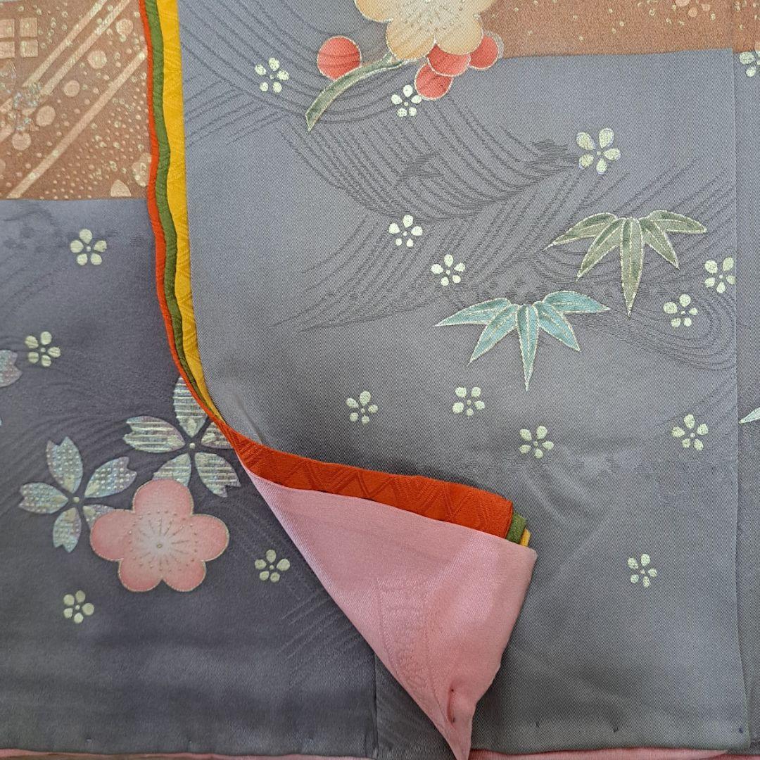 正絹振袖セット ピンク地の古典的な金彩模様と十二単風の重ね仕立 成人式に最適