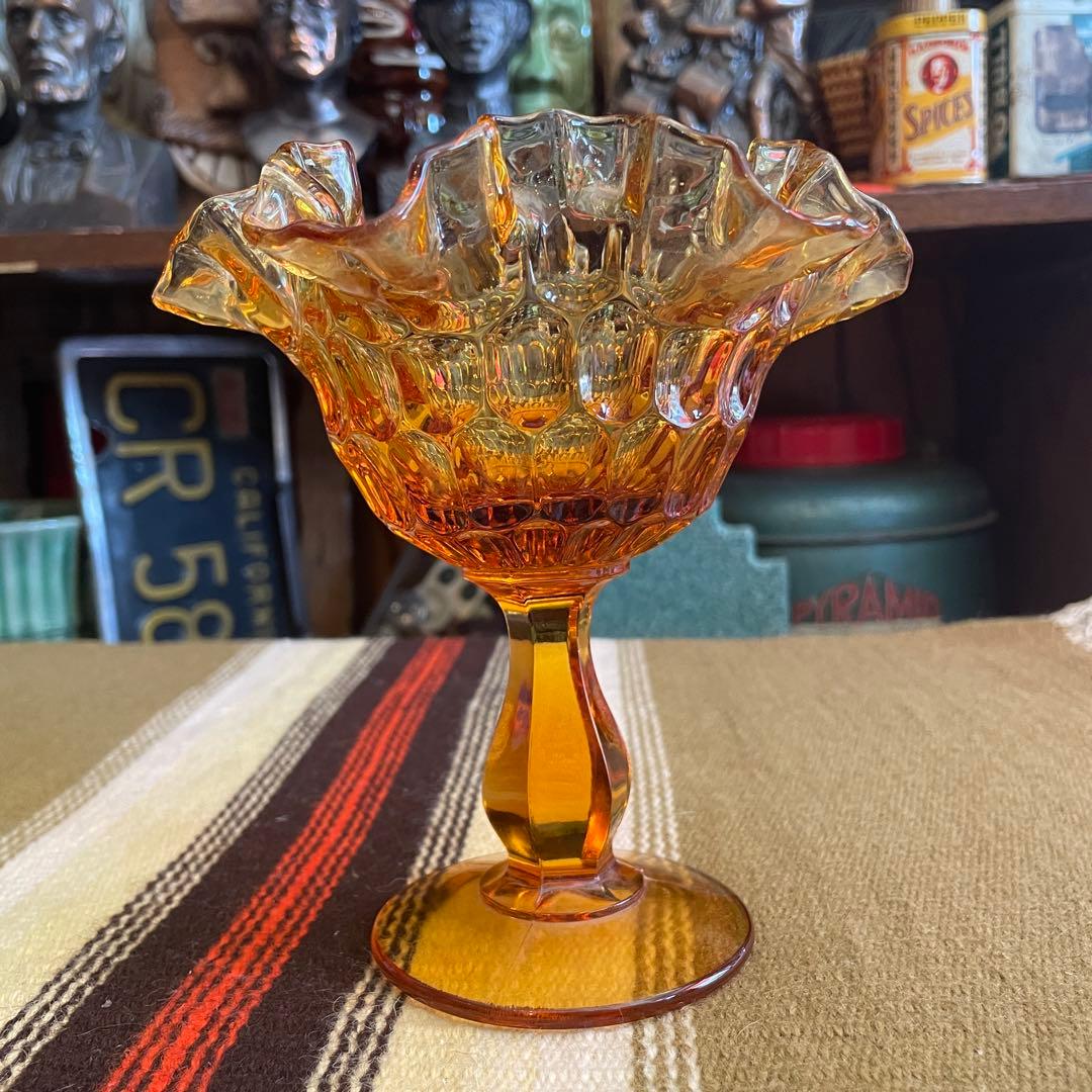 60s〜70s オールドフェントンFenton アンバーガラス置物アンティーク