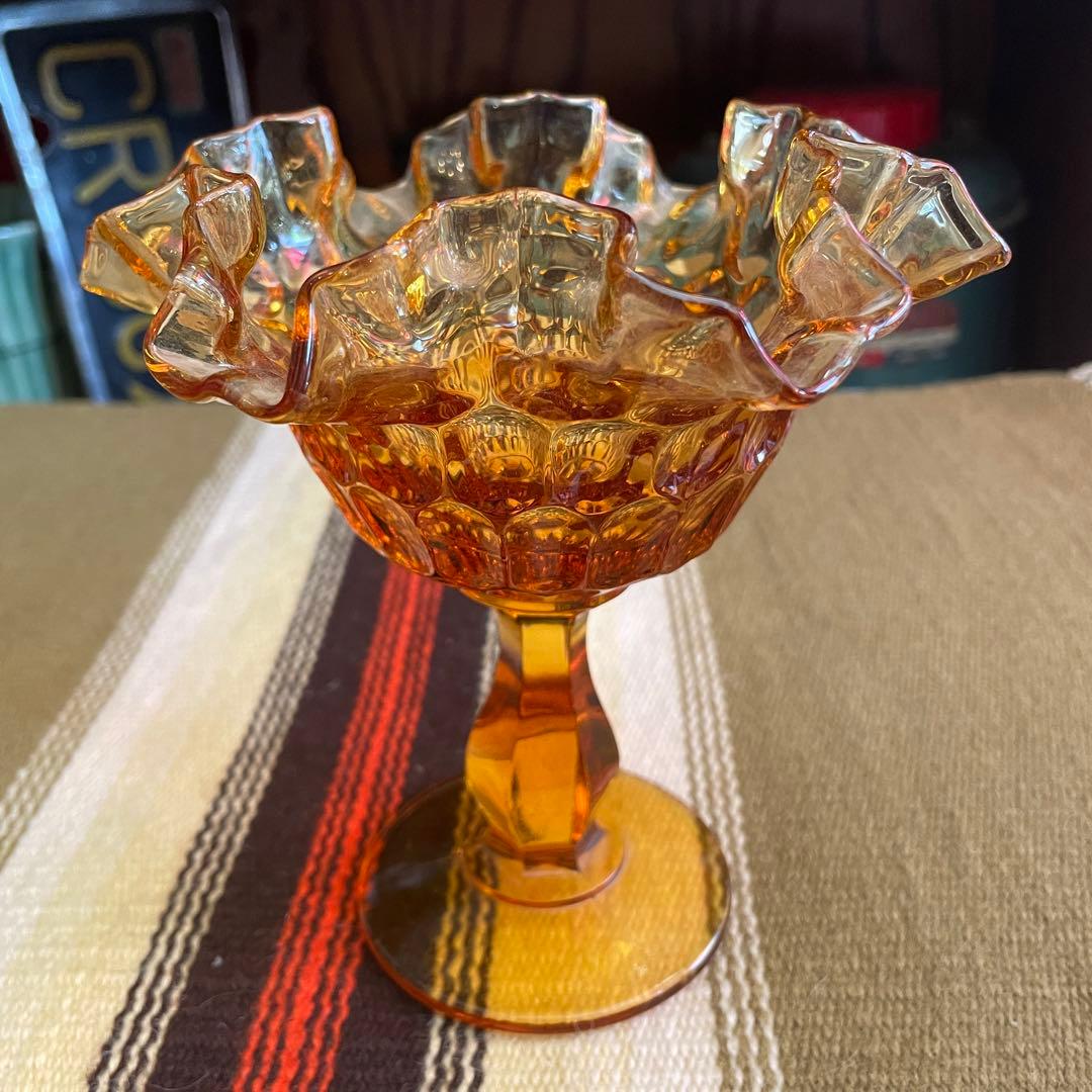 60s〜70s オールドフェントンFenton アンバーガラス置物アンティーク