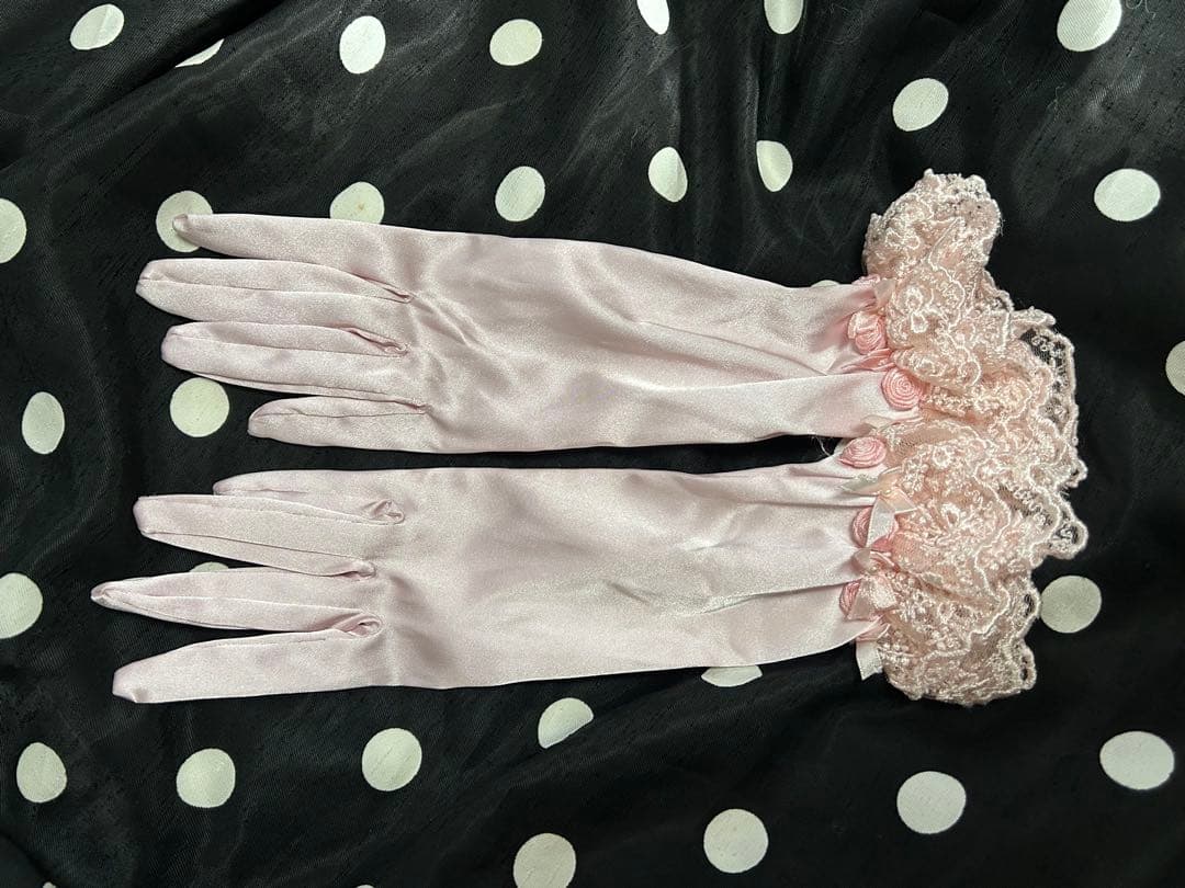 JESUS DIAMANTE サテングローブ　ピンク　バラ　マドモワゼルグローブ