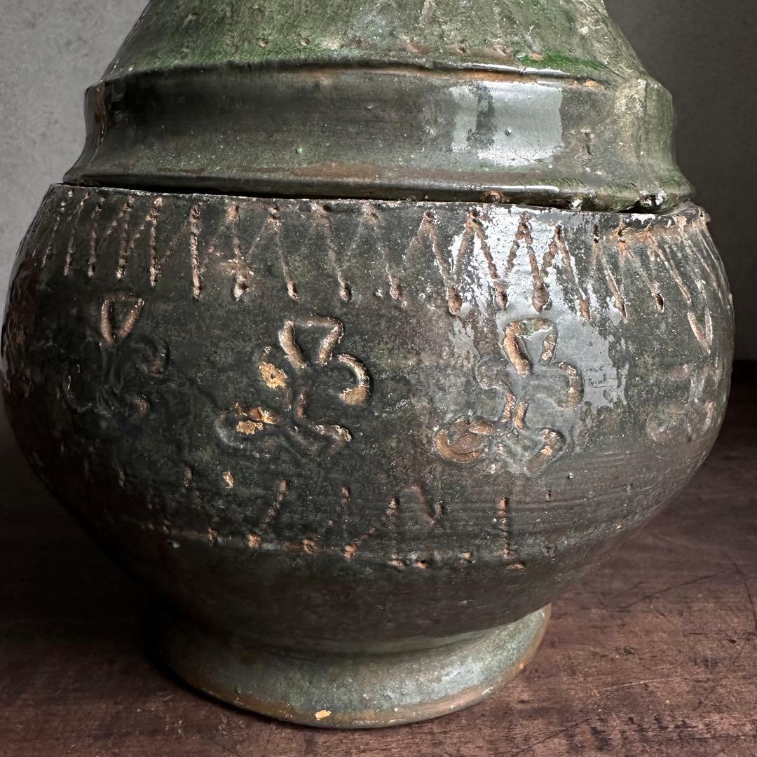 雰囲気良し　須恵器　緑釉　蓋物　古陶磁　中国美術　時代物