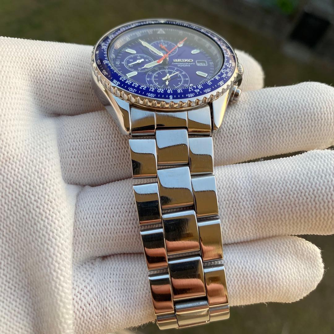 SEIKO クロノグラフ 100M クォーツ 腕時計 ブルー文字盤