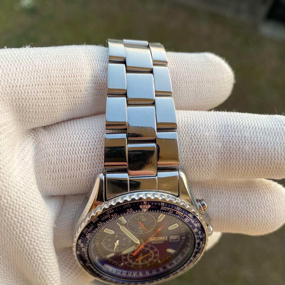 SEIKO クロノグラフ 100M クォーツ 腕時計 ブルー文字盤