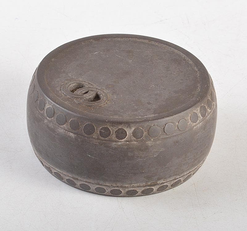 中国　書道具　端渓　刻漢詩文　太鼓形　硯　M　R5107