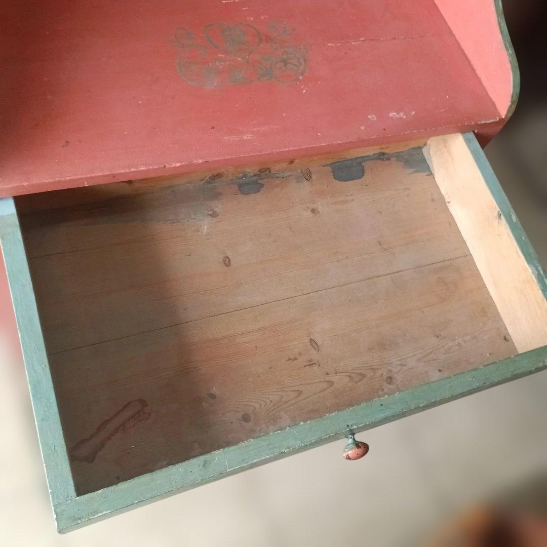 4437）アンティーク　ライティングデスク・サイドテーブル　小鳥草花ペイント