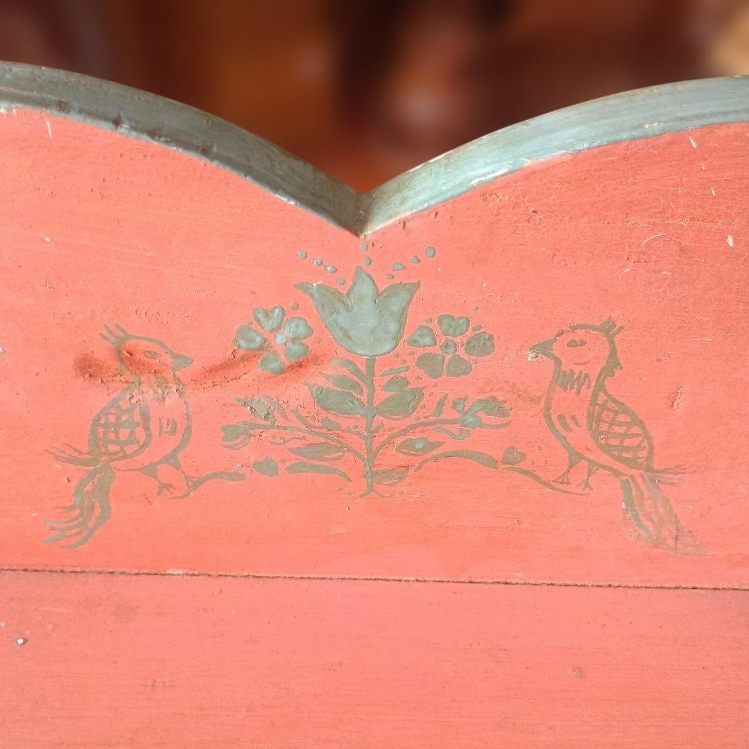 4437）アンティーク　ライティングデスク・サイドテーブル　小鳥草花ペイント