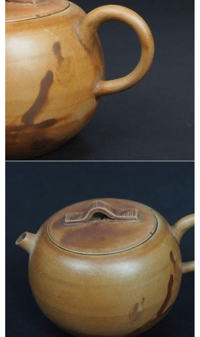 送料無料　18世紀初頭　江戸期白備前焼急須一対　箱付 ★博物館級★ 煎茶道具