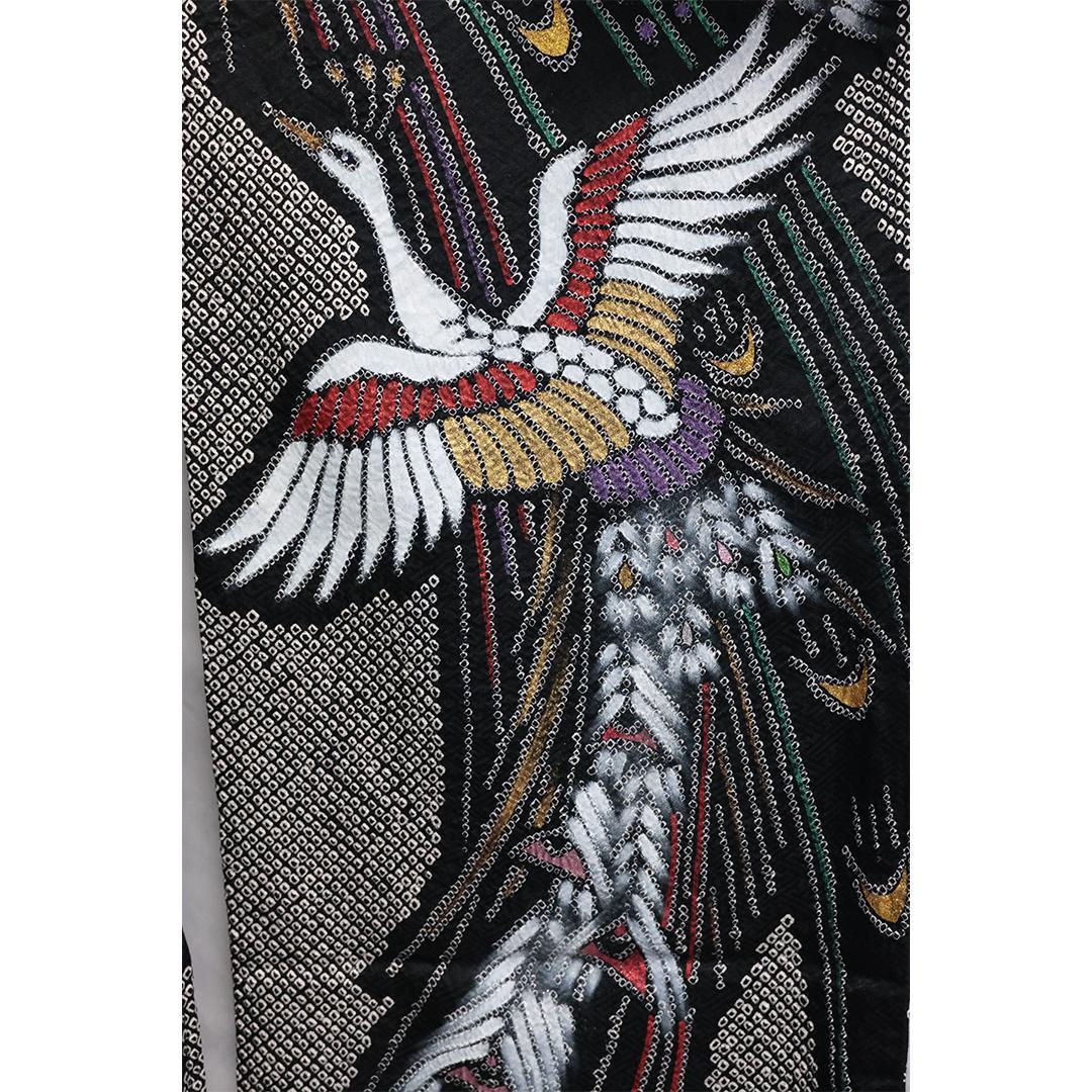 極美品！希少◆ 振袖6点セット ◆丈159cmフルセット総絞り黒ブラック53Bw