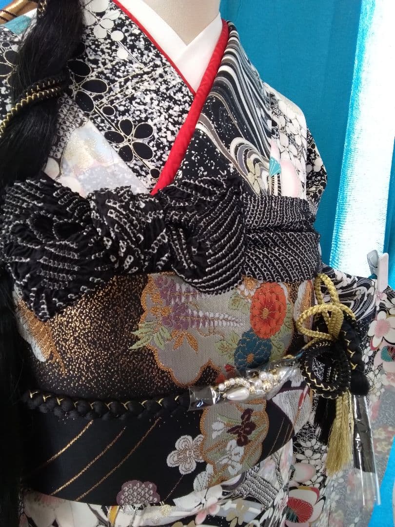 振袖フルセット、正絹振袖成人式、重ね衿帯揚げ帯締め、西陣袋帯、襦袢、ワイドサイズ