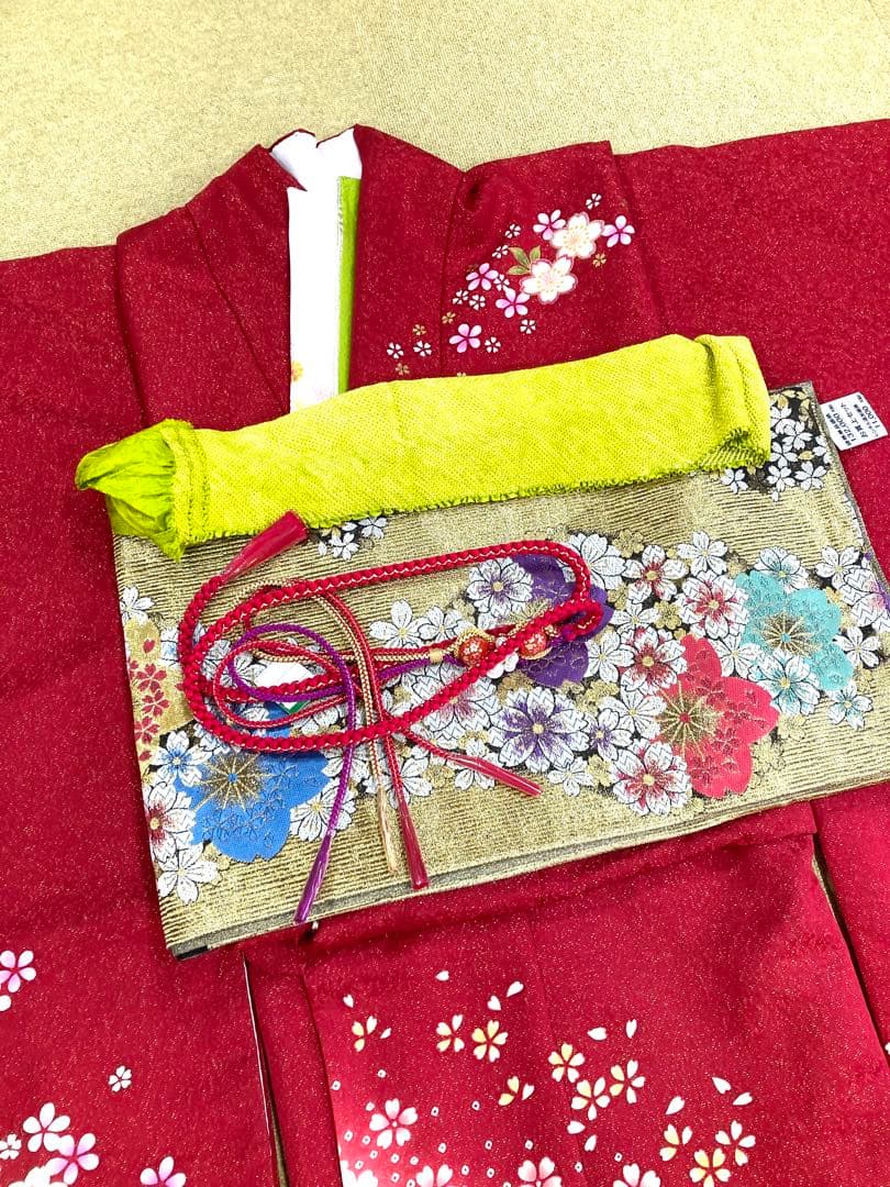 振袖フルセット 7点セット 赤色 振袖袋帯長襦袢重ね衿刺繍半衿帯締帯揚