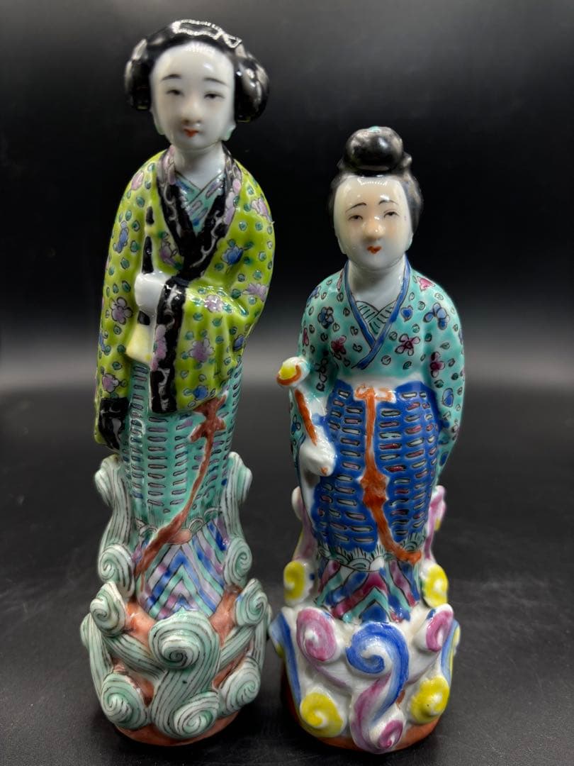 中国美術 古玩 色絵陶人形 陶器人形 高さ約20cm 置物 オブジェ 古董品