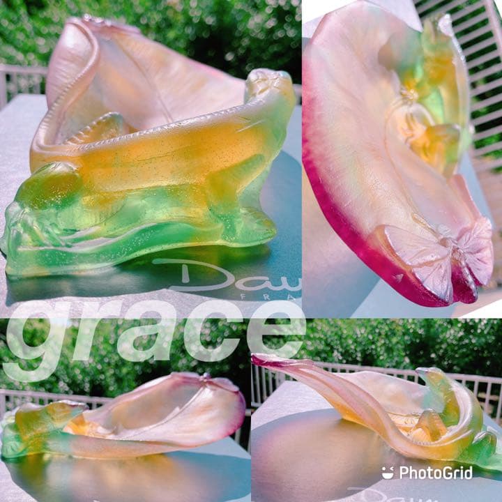 ドームフランス 水晶 クリスタル トカゲ　置物　開運　浄化　風水　緑　紫