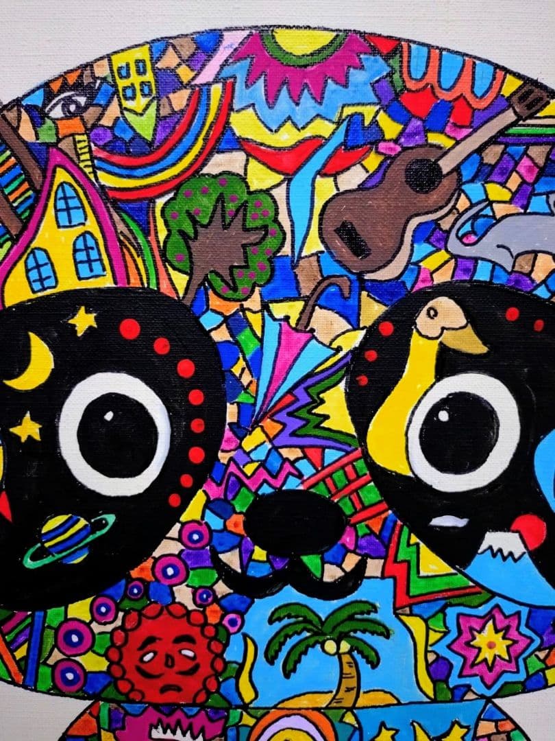 【F6号】ジミー大西【パンダ】手描き作品/表裏サイン/油彩/アクリル/絵画/額縁