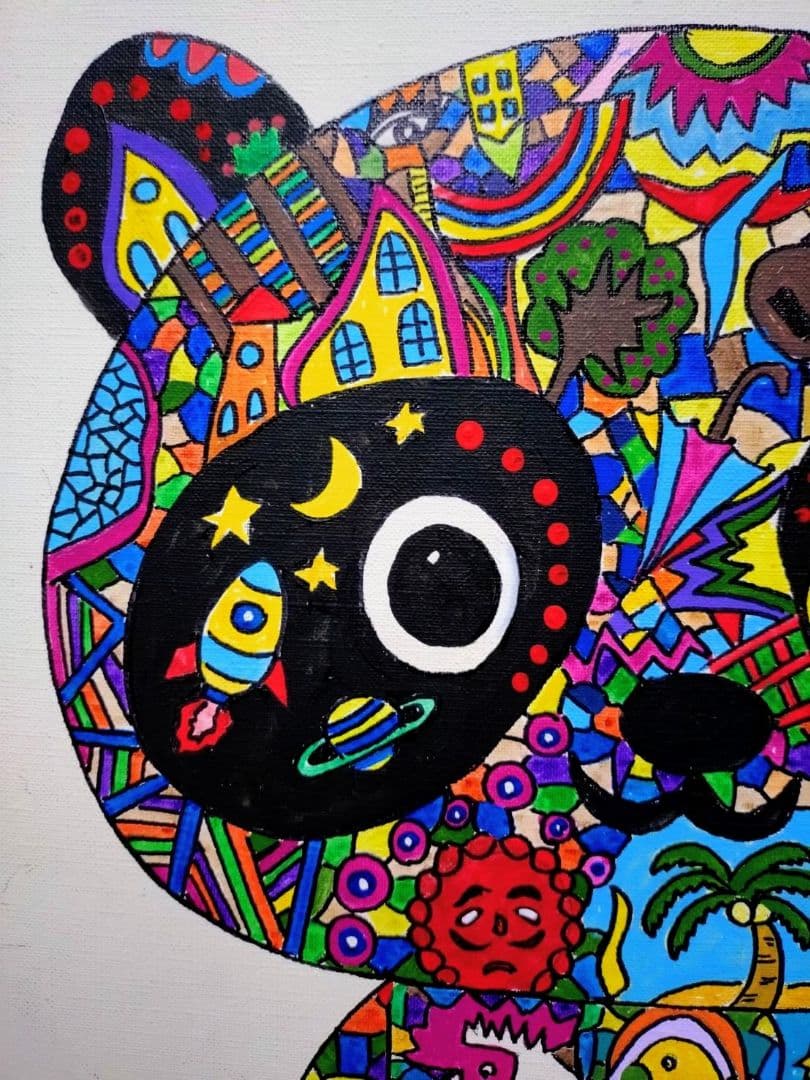 【F6号】ジミー大西【パンダ】手描き作品/表裏サイン/油彩/アクリル/絵画/額縁
